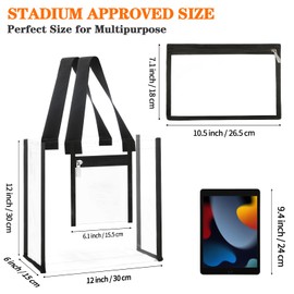 NATURAL STYLE Clear Tote Bag Stadium Approved 12x12x6, Clear Stadium Bag for Concerts, Sporting Events, Music Festivals, Work, Gym (Black)
