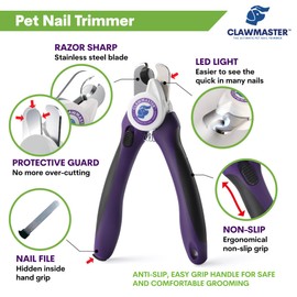 ClawMaster LED Pet Nail Clippers – Illuminated Dog & Cat Claw Trimmer with 3.5mm Stainless Steel Blade, Safety Guard & Built-in Light for Safe, Easy Grooming