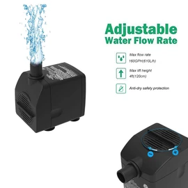 Submersible Water Pump Ultra Quiet with Dry Burning Protection160GPH for Fountains, Hydroponics, Ponds, Aquariums & More …