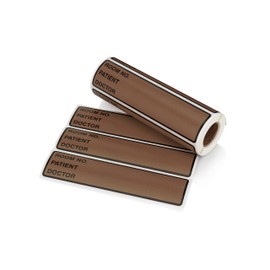 Carstens Patient I.D. Adhesive Medical Chart Labels for 1.5” – 4” Ring Binder Spines – Pre-Printed Sticker Labels (Room No. / Patient/Doctor), 5 3/8” x 1 3/8”, Brown, Roll of 200