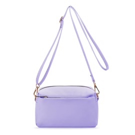 VOROLO Crossbody Bag Small Leather Triple Zip Crossbody Purse Shoulder Bag with Ajustable Strap for Women Lavender