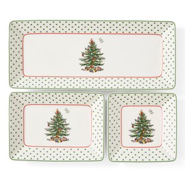 Spode Christmas Tree 3-Piece Dessert Trays, Polka Dot - Holiday Dinnerware & Decorative Nesting Trays, Holiday Winter Serving for All Parties & Occasions - for Snacks, Appetizers, Cookies