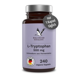 L-Tryptophan High Dose - 500 mg Tryptophan per Capsule - 240 Vegan Capsules for 8 Months - From Vegetable Fermentation - Laboratory Tested - Made in Germany Balanced Vitality