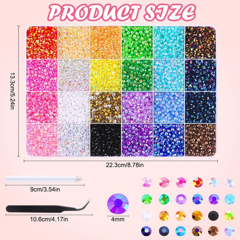 JOLCEEY Nail Art Rhinestones 4mm Bedazzling Kit Flat Back Gems