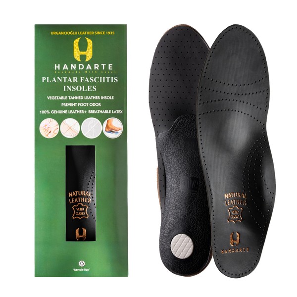 HANDARTE Leather Plantar Fasciitis Insoles | High Arch Support Inserts