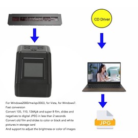 Film Slide Scanner with 2 inch LCD Screen, Converts 135,126,110, Super8 Film Negatives & Slides to 22MP JPG Photos, Mini Digital Film & Slide Negatives Scanner