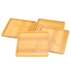 sourcing map 4PCS Mosaic Bamboo Coasters, 5.1 Inch Blank Base Trays, Square Drinking Cup Coaster, Wooden Drink Coasters for Coffee Table Dining Table Protection, Brown