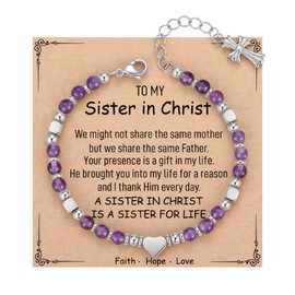 TONY & SANDY Sister in Christ Gifts for Women, Christian Cross Bracelets for Women, Purple Amethyst Bracelet, Religious Confirmation Baptism Birthday Easter Basket Stuffers for Teens Adults