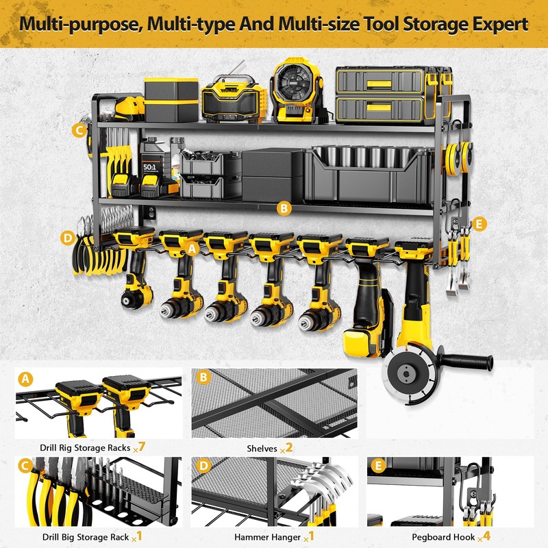 LBT Power Tool Organizer Wall Mount Garage Tool Storage with