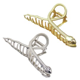 GRHOSE-Paquete de 2 pinzas de metal para el pelo de serpiente grandes, antideslizantes, grandes y doradas, pinzas para el pelo para mujeres y cabello más delgado y grueso, suministros de moda para el