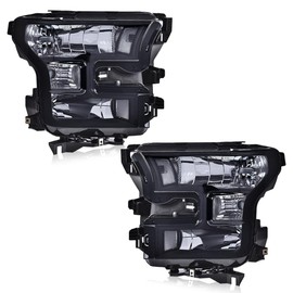 Headlights Assembly, Fit For 2015-2017 Ford F150 Headlamps(Do not fit models with LED or HID headlights), Driver & Passenger Side,FO2502335 FO2503335 Smoky lens Black Housing Clear Reflector