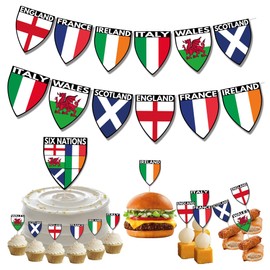 AK Giftshop Six Nations Rugby Flags Decorations Party Pack With Bunting Food Cupcake Picks Toppers