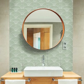 Boho Art Peel and Stick Vinyl Tile Stickers, Self-Adhesive Wall Tile Decals, Waterproof Backsplash Stickers for Kitchen Bathroom Decor, Laurel Wave Line, 8x8inch/20x20cm, 10Pcs