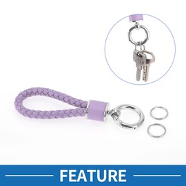 A ABSOPRO Car Keychain Universal Key Chain with Ring for Key Fobs for Home for Women Faux Leather Pale Purple Silver Tone