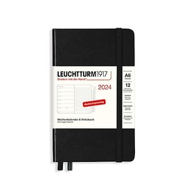 LEUCHTTURM1917 367746 Weekly Calendar & Notebook Pocket (A6) 2024, with Extra Book for Addresses and Anniversaries, Black, German, 12 Months