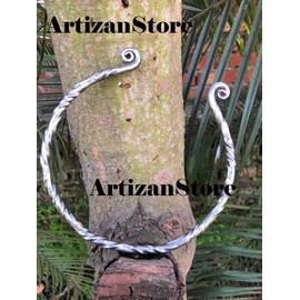 ARTIZANSTORE Medieval Hand Forged Twisted Iron Torc, Necklace Twisted Druid Celtic Celt Celts Vikings Torc Necklace Historical Re-enactment History Inspired Jewellery (Silver)