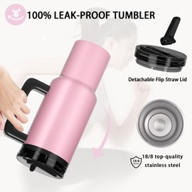 Barpertik 40 oz Tumbler with Flip Straw and Handle &LeakProof Lid|Built-in Straw|Stainless Steel|Water Bottle Insulated Cup with Flip Straw Tumbler|BPA Free|Gifts for Women (Pink, 40 oz)