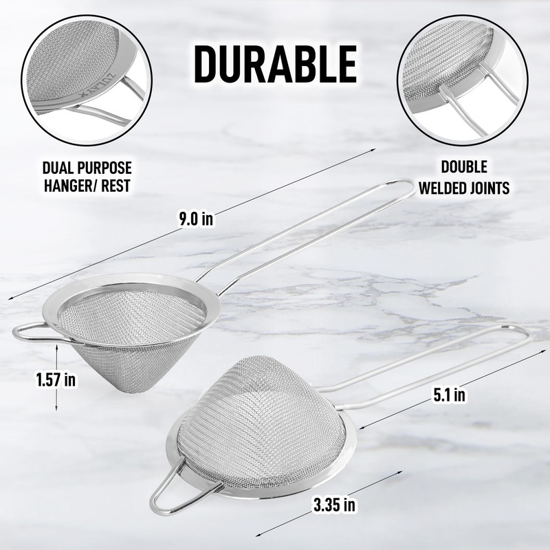 Zulay Kitchen 304 Stainless Steel Fine Mesh Strainer For Kitchen