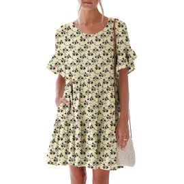 nclook Womens 2025 Summer Casual Dress Sweet Cute Crewneck Short Sleeve Mini Dress with Pockets