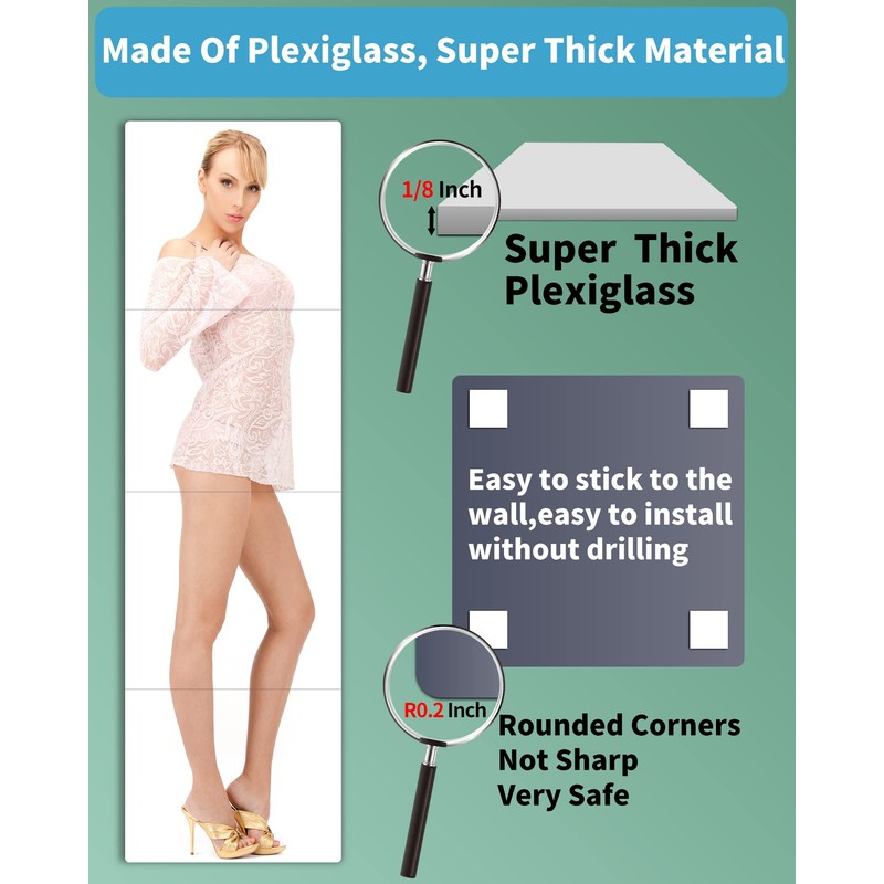 Shatterproof Wall Mirror Full Length for Bedroom, Acrylic Gym Mirrors