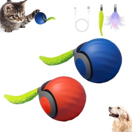 2Packs Speedy Tail 2.0 Cat Toy,Cat Toys for Bored Indoor Adult Cats,Interactive Cat Toys for Indoor Cats,2025 New Generation Interactive Cat Toy,Automatic Moving Cat Toy Ball with Tail,Blue and Orange
