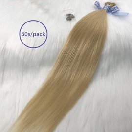 GOOFIT Nano Tip Hair Extensions Nano Beads Human Hair Remy Hair Nano Ring - 1g/s, 50s/pack - (18" #24 Gold Blonde)