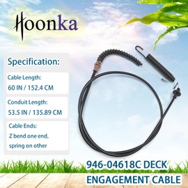HOONKA 946-04618C Deck Engagement Cable fits Cub Cadet LTX 1040, LTX 1045, LTX 1042, LTX 1046, LTX 1050H Riding Mower for Troy-Bilt MTD Yard Man Lawn Mower Replace 946-04618B 946-04618A 946-04618