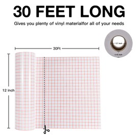 YRYM HT Transfer Tape for Vinyl, 12”x 30 Feet(30.5 * 914cm) Transfer Tape with Red Alignment Grid Medium Tack Vinyl Transfer Tape Roll for Decals,Signs, Windows and Stickers