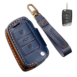 Key Case for Volkswagen, Smart Key Case, Key Cover, Leather, Comfortable to Touch, 3 Buttons, Specially Designed for VW Passat, B5, B6, Golf, 4, 5, 6, Jetta, Tiguan, New Magotan, etc, blue