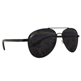 glozzi Wooden Pilot Glasses Sunglasses for Men and Women Polarised with Wooden Temples - Mirrored Lenses UV 400 Category 3 - with Cork Glasses Case - ebony