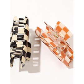 Hemasa 4 Pcs Checkered Multicolored Rectangle Hair Claw Clips for women/Girls (Multi)