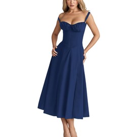 Women's Spaghetti Strap Dress Floral Corset Gown Inspired Dresses Midi Vintage Flowy A Line Skirt for Evening Cocktail Party and Holidays Casual Sundress Purplish Blue