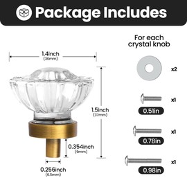 CEYMIO 4 Pack Antique Brass Crystal Cabinet Knobs for Drawer,1.5 inch