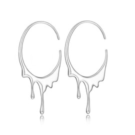 925 Sterling Silver Hypoallergenic C-Shaped Hoop Earrings for Women Metal Melting and Dripping Shaped Fashion Jewelry, Metal, No Gemstone