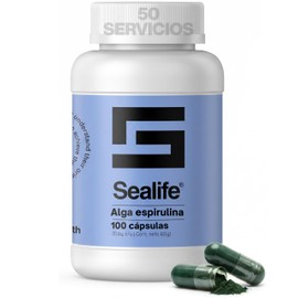Espirulina SeaLife 600 mg 100 Cápsulas Vegetales Alga Espirulina Spirulina suplemento alimenticio 100 natural Arthrospira platensis vegano sin gluten