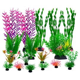 Ptenzor 18 Pack Artificial Fish Tank Plants – Colorful Plastic Aquarium Decorations, Durable & Safe for Freshwater & Saltwater, Small to Large Sizes for a Vibrant Aquatic Look