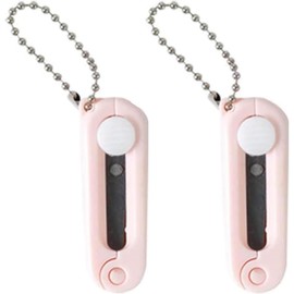 2 Pcs Pink Folding Scissors Safe Portable Travel Scissors Foldable Telescopic Cutter Pocket Mini Scissor with Keychain for Cutting, Scrapbooking, Crafting, Sewing Office Cutting Tools