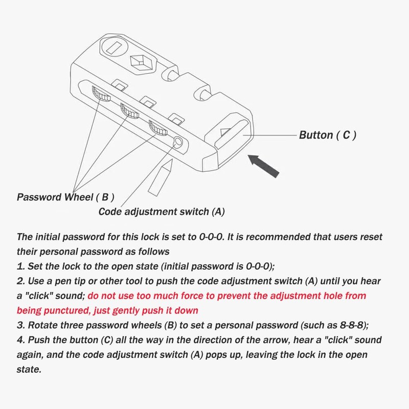 Travel Zipper TSA 007 Approved Luggage Code Lock, Backpack Anti