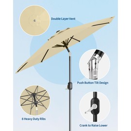 HarmonyHealth 10FT Patio Umbrella Outdoor, Market Umbrella, Table Umbrella with Push Button Tilt and Crank, 8 Sturdy Ribs UV Protection Waterproof for Garden, Pool, Deck, Backyard (Beige)