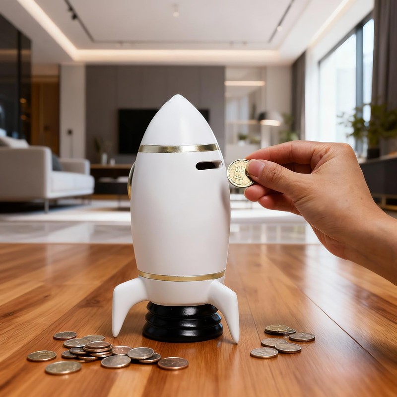 Gaolinci Rocket Ship Coin Bank, Money Box, Piggy Bank, Home