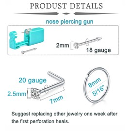 QWALIT Nose Piercing Kit Nose Ring Piercing Kit Self Nose Piercing Kit at Home Nose Piercing Kit with Nose Rings Disposable Nose Piercing Gun Kit