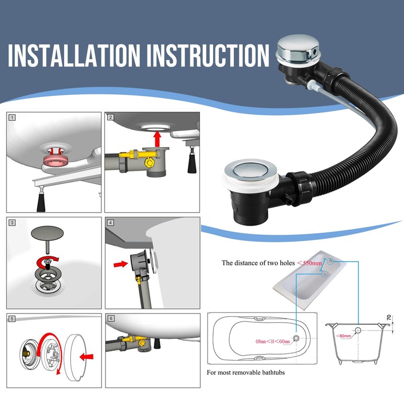 Upgraded Bath Waste and Overflow Kit Chrome Pop Up Bath