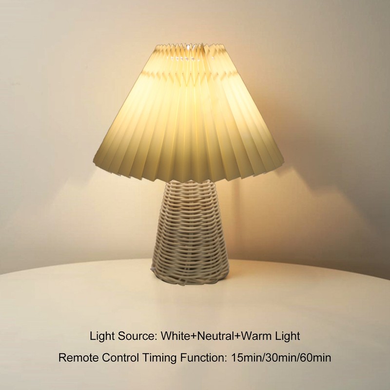 Pleated Table Lamp with Remote Control Modern Beige Fabric Shade