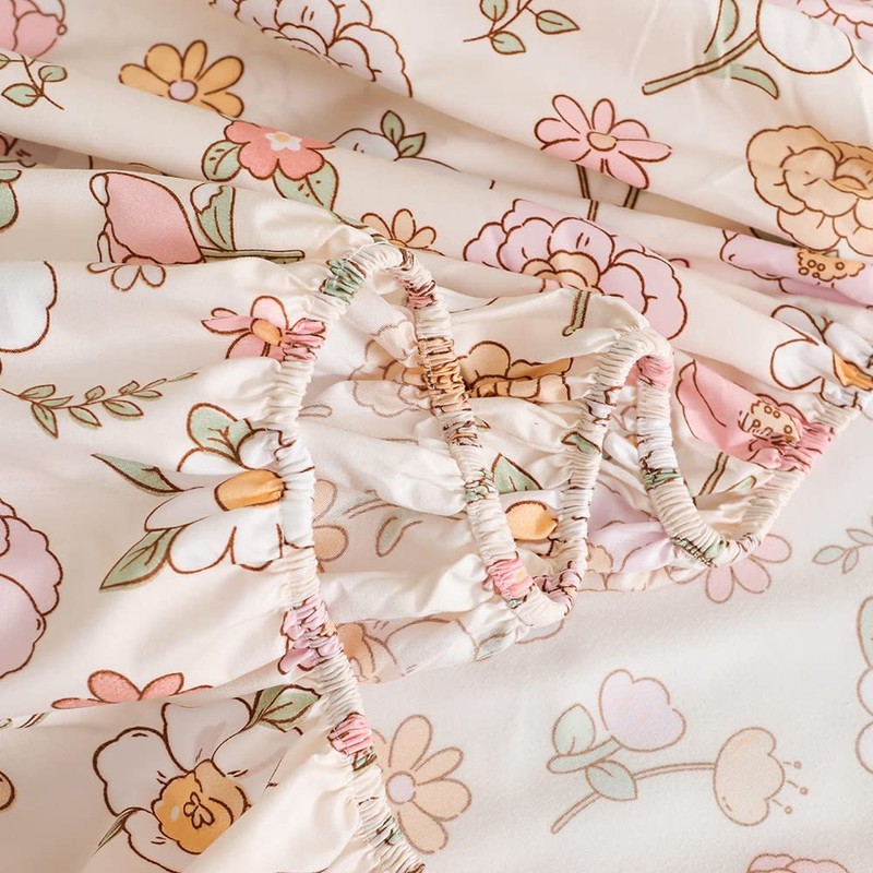 Mateju Single Fitted Sheets Floral Pattern, Soft Microfiber Bed Sheets