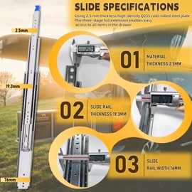 TP-LAIE 500 Lbs Heavy Duty Drawer Slides with Lock,12 14 16 18 20 22 24 26 28 30 32 34 36 38 Inch Side Mount Rails Full Extension Ball Bearing Industrial Shelf Tool Box Runner -with 24 pcs M6 Screws