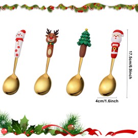 Acewen 4Pcs Christmas Coffee Spoon Set Creative Santa Snowman Elk Xmas Tree Theme Spoons for Dessert Tea Soup Coffee Stirring Spoons Dinner Tableware Decoration