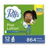 Puffs Plus Lotion 2-Ply Facial Tissues 12 Cube Boxes, 72