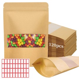 RUISTLI 120 Piezas Bolsas de Papel Kraft-9x14cm,Bolsitas para Dulces,Bolsas Hermeticas Alimentos con Ventana y Cremallera-Bolsas Herméticas para Dulces,Bolsas Reutilizables para Alimentos (Amarillo)