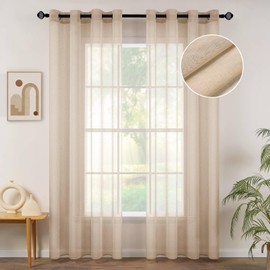 MIULEE 2 Panels Beige Semi Sheer Window Curtains Elegant Grommet Top Window Voile Drapes/Treatment Linen Textured Panels for Bedroom Living Room (54X96 Inches)