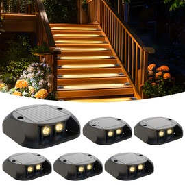 Quntis 6-Pack Solar Lights Outdoor, IP65 Waterproof Solar Pathway Lights, Dusk to Dawn Solar Deck Lights, 500M High Visibility Solar Step Lights for Dock Driveway Garden Walkway Stair Yard,Warm White
